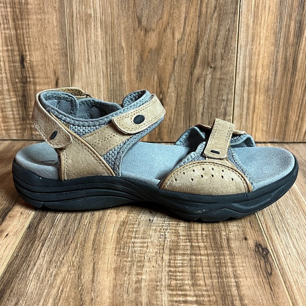 Clarks Wave Grip Womens Quarter Strap Sandal Brown Leather Like New Size 7.5